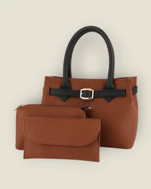 Elegant 3-Piece Tote and Wallet Set - Brown & Black