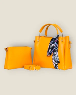 Vibrant Mustard Yellow Tote Set with Scarf Detail