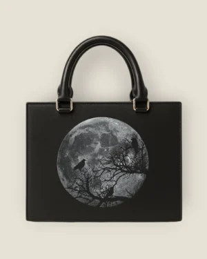 Haunting Full Moon & Raven Art Satchel - Black Structured Bag