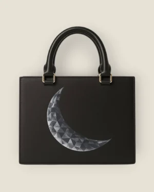 Celestial Crescent Moon Mini Satchel - Black Structured Handbag