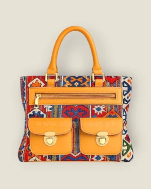 Handcrafted Tribal Pattern Tote Bag with Leather Accents