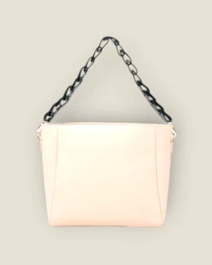 Blush Pink Faux-Leather Bag with Statement Chain Handle